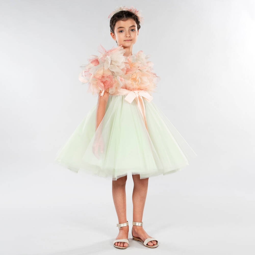 مارشيزا كيدز كوتور-فستان تول لون أخضر وزهري | Childrensalon Outlet