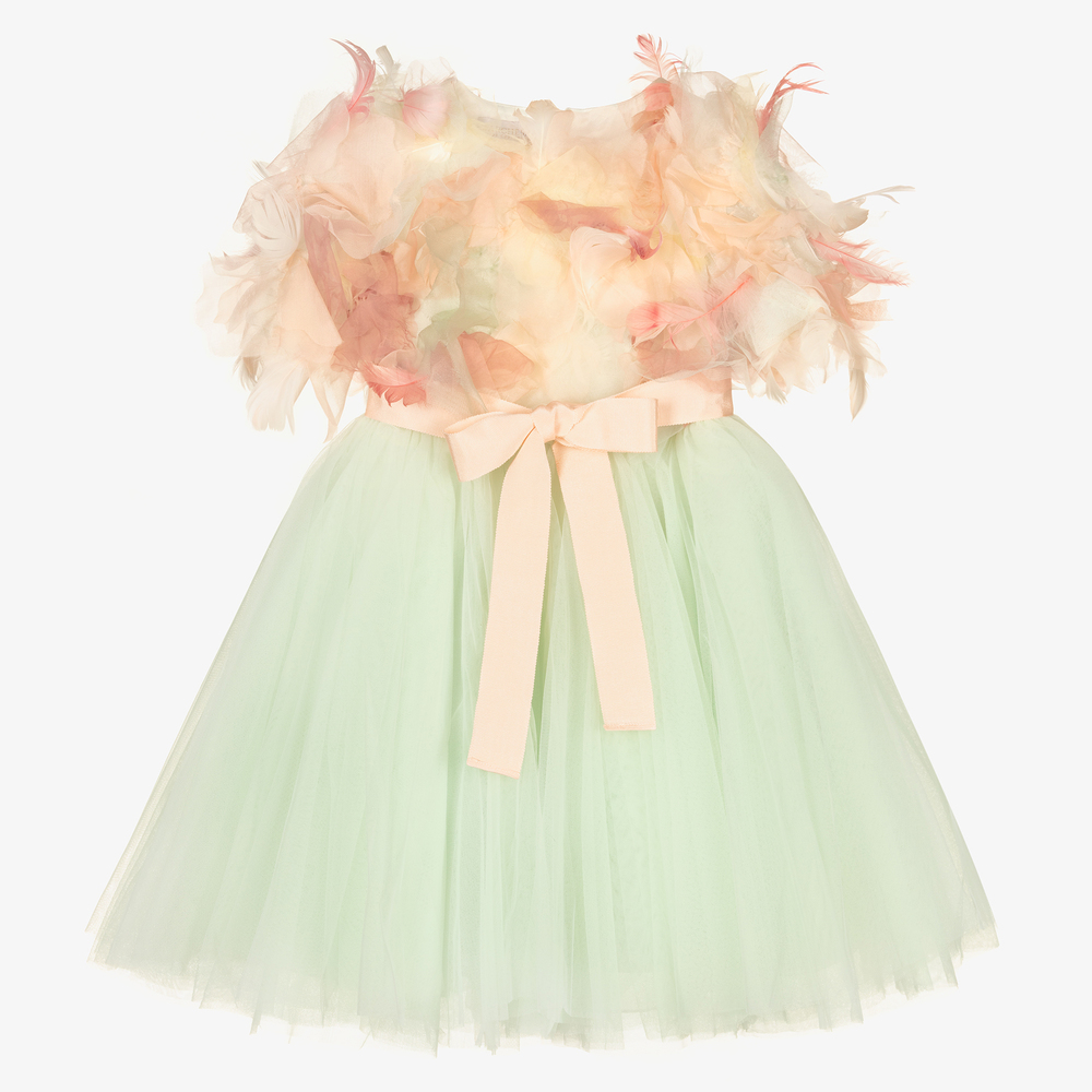 Marchesa Kids Couture - Tüllkleid in Grün und Rosa  | Childrensalon