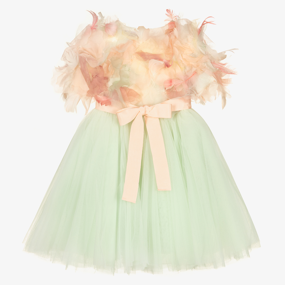 Marchesa Kids Couture-فستان تول لون أخضر وزهري | Childrensalon Outlet