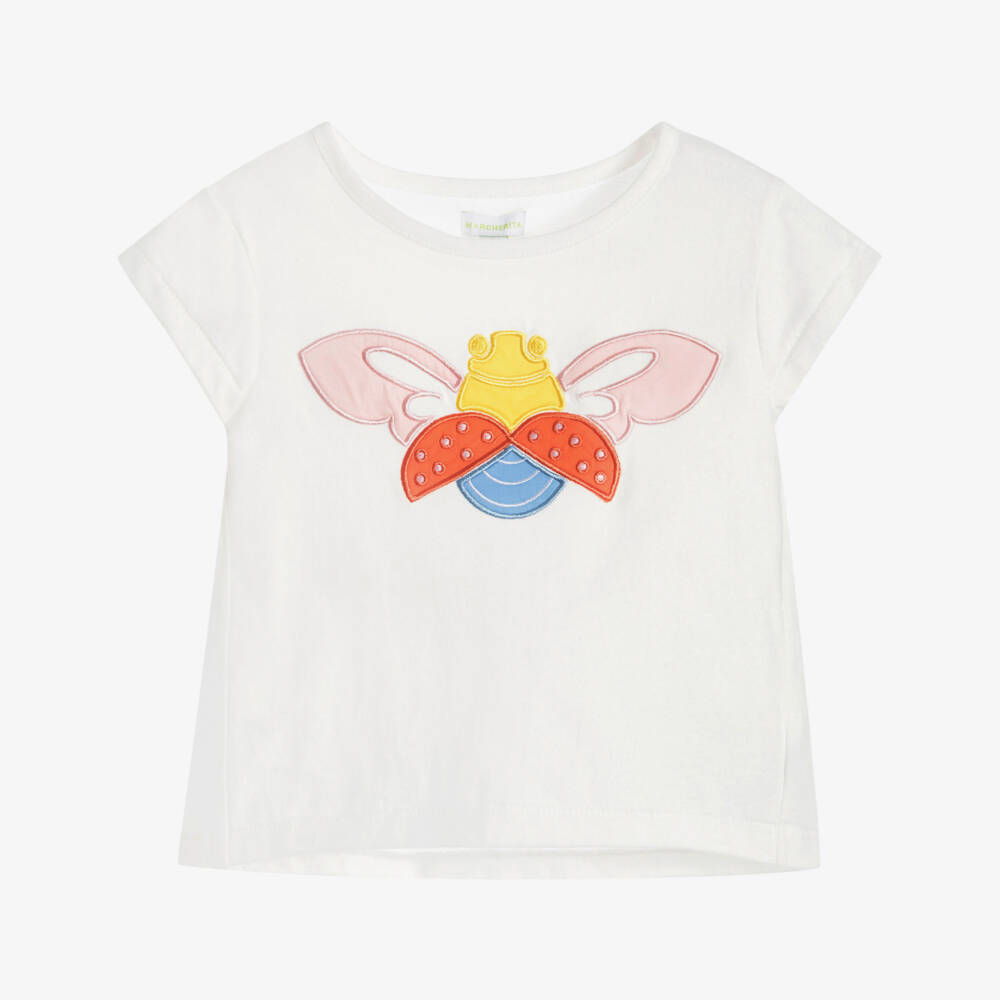 Margherita Kids-Girls White Bee T-Shirt  | Childrensalon Outlet
