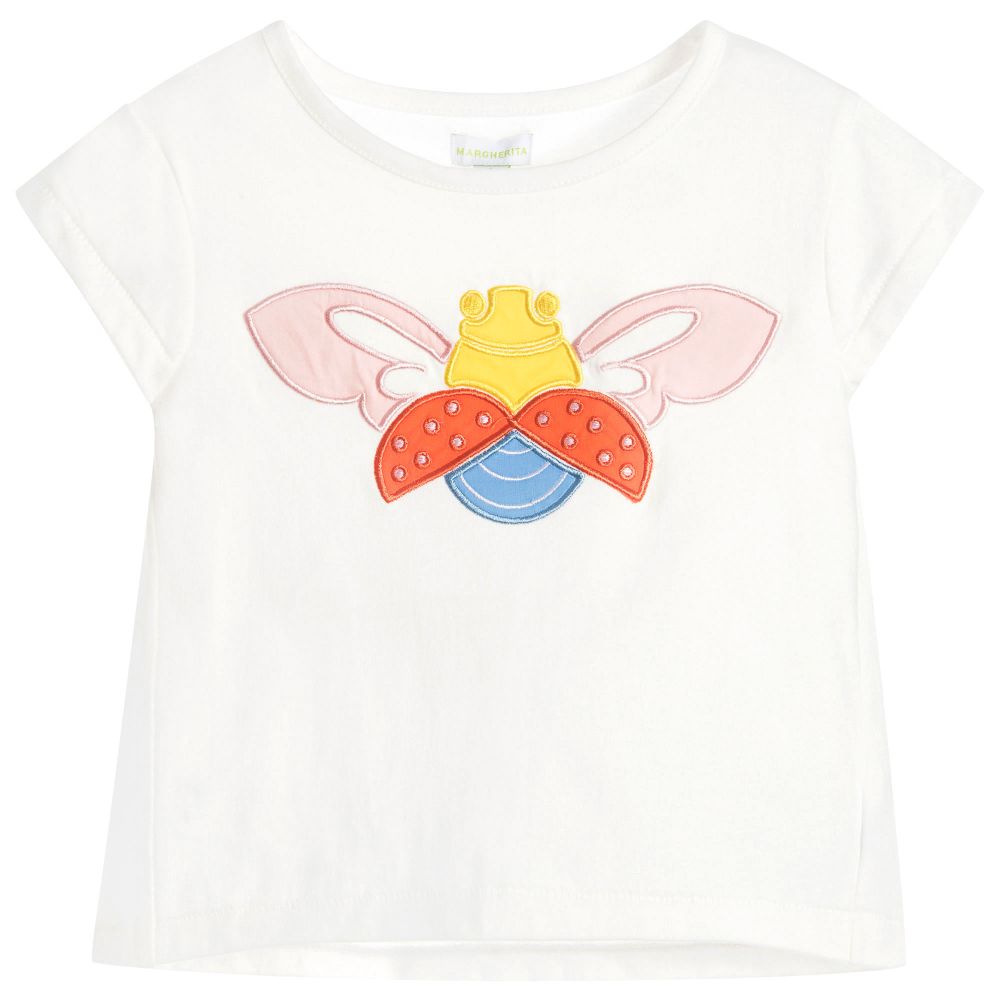 Margherita Kids - Girls White Bee T-Shirt  | Childrensalon