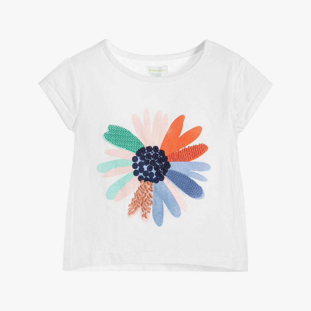 Margherita Kids-Girls White Daisy T-Shirt | Childrensalon Outlet