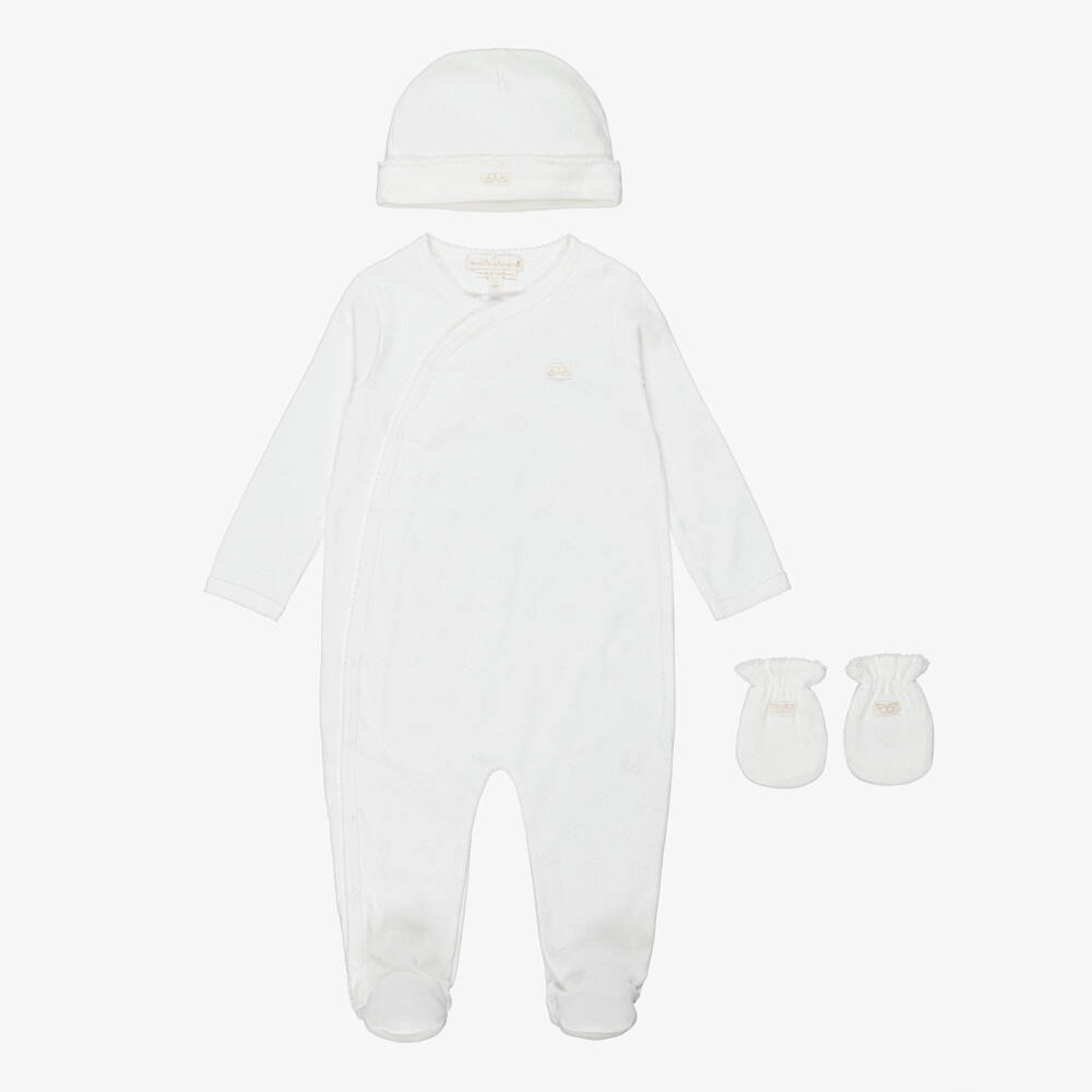 Marie-Chantal-Babysuit, hat and mittens set in a gift box | Childrensalon Outlet
