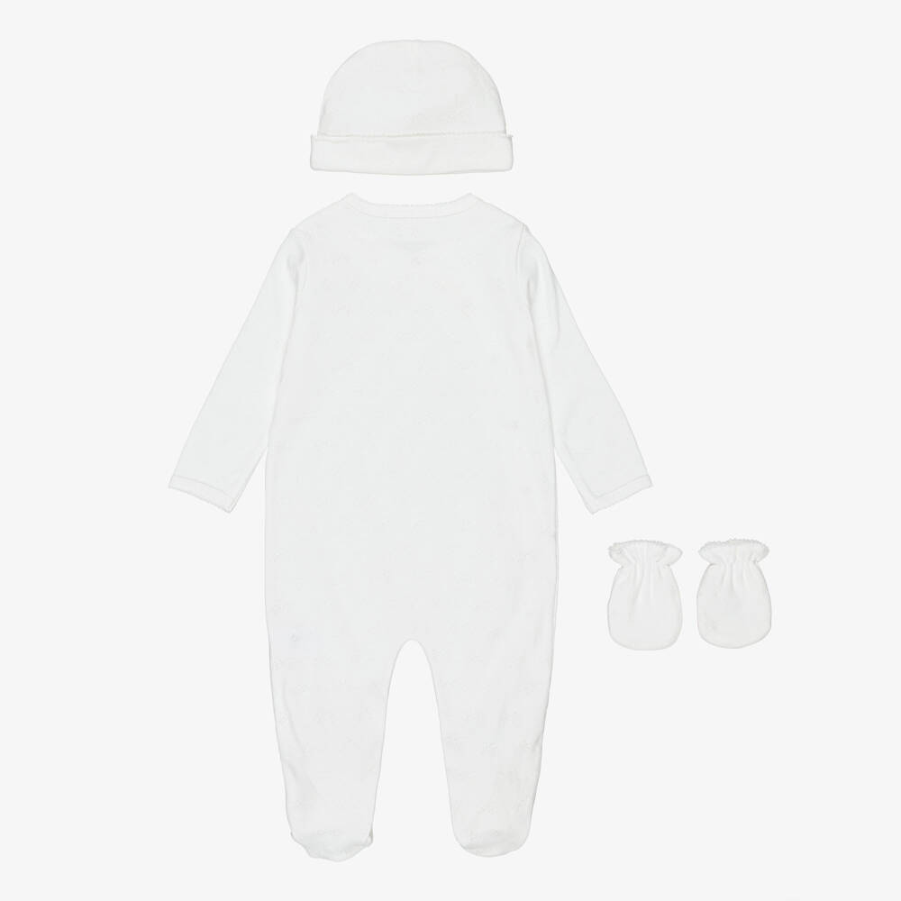 Marie-Chantal-Babysuit, hat and mittens set in a gift box | Childrensalon Outlet