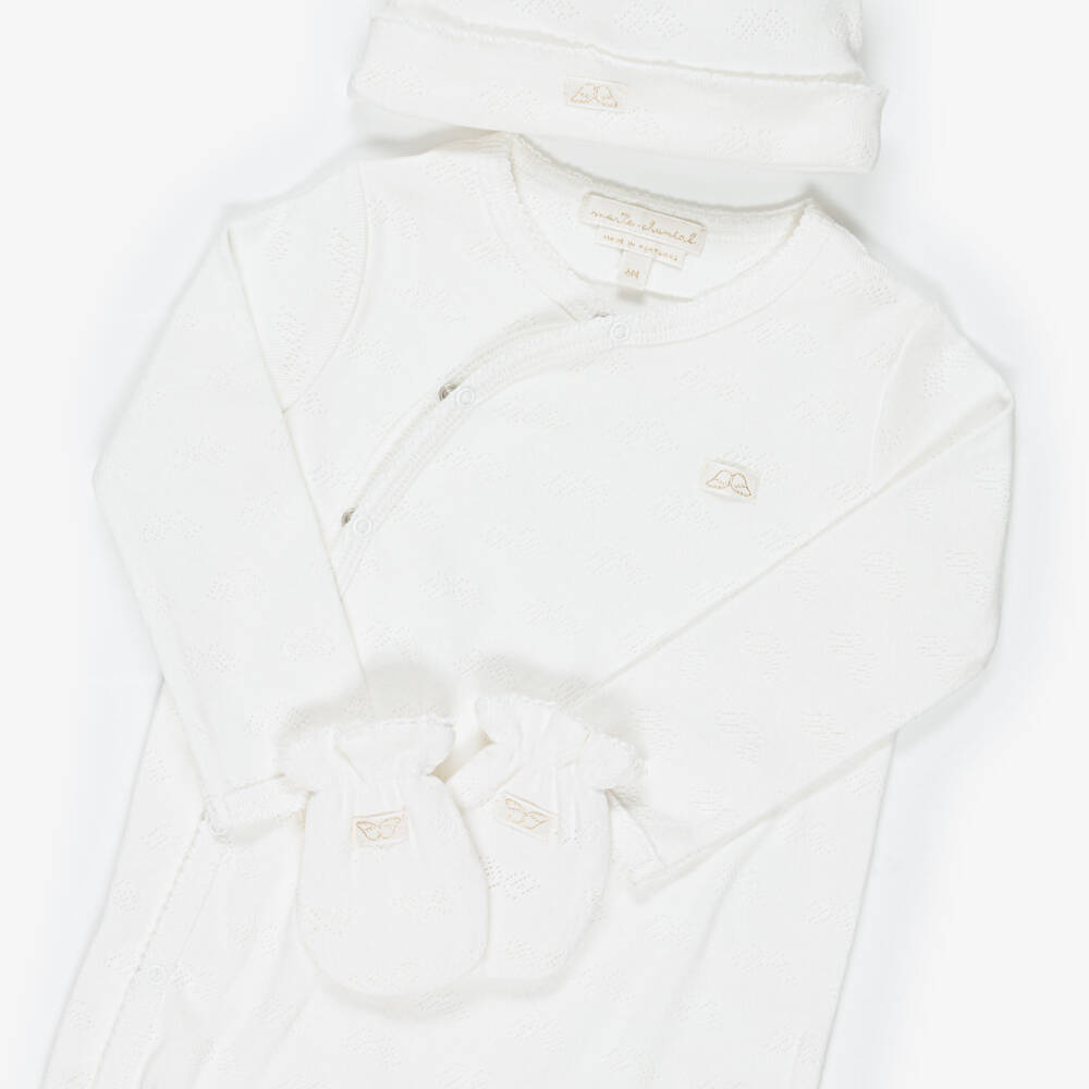 Marie-Chantal-Babysuit, hat and mittens set in a gift box | Childrensalon Outlet