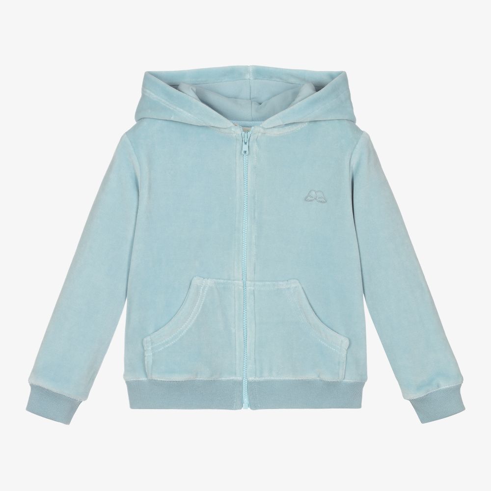 Marie-Chantal - Blue Cotton Velour Zip-Up Top | Childrensalon