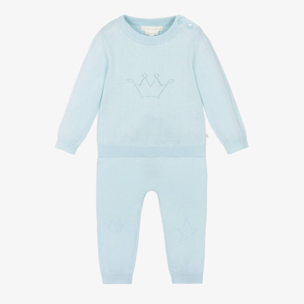 Marie-Chantal-Комплект из вязаного хлопка синие брюки | Childrensalon Outlet