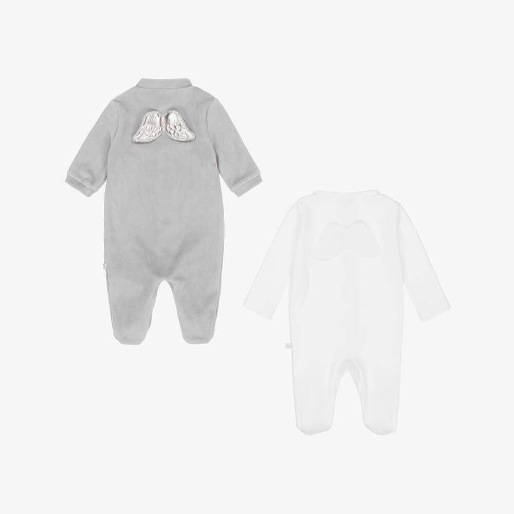 Marie-Chantal-Boys Angel Wing Grey Sleepsuit Set | Childrensalon Outlet