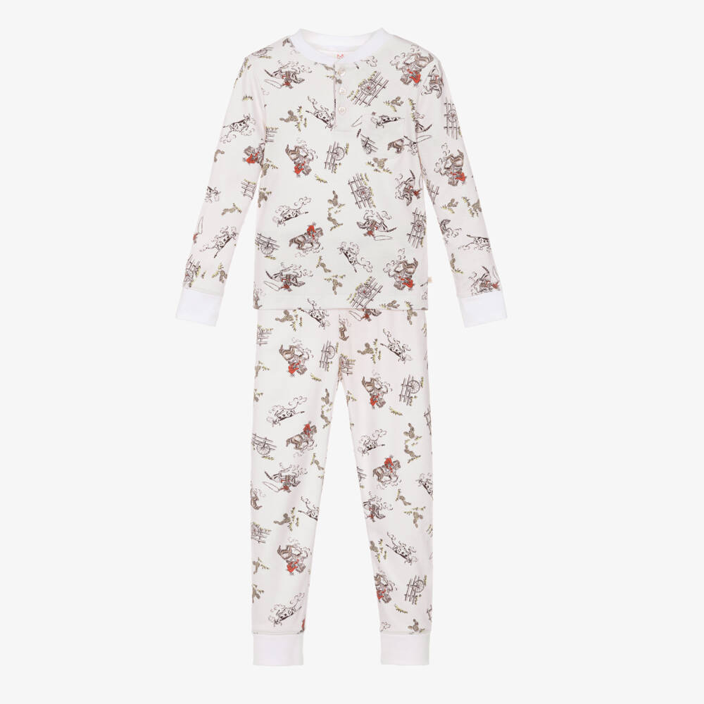 Marie-Chantal-Boys Ivory Organic Cotton Cowboy Print Pyjamas | Childrensalon Outlet