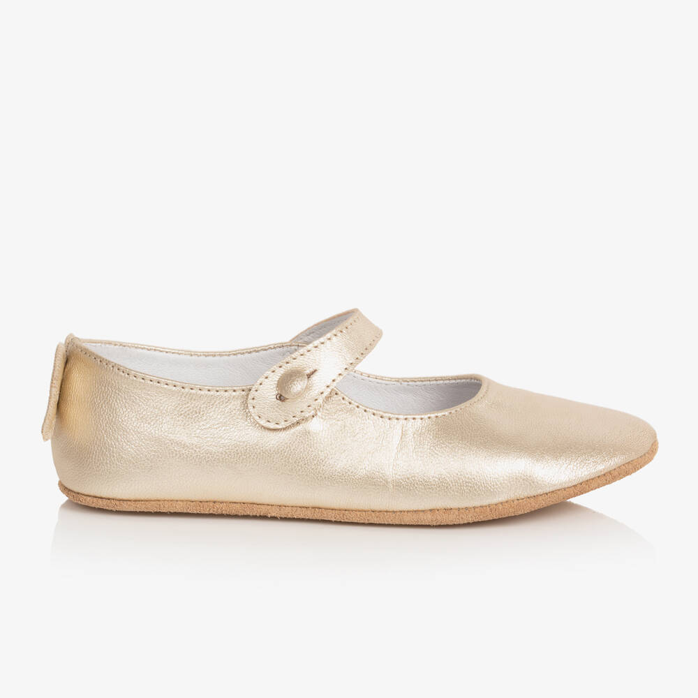 Marie-Chantal-Girls Elegant Gold Leather Flats | Childrensalon Outlet