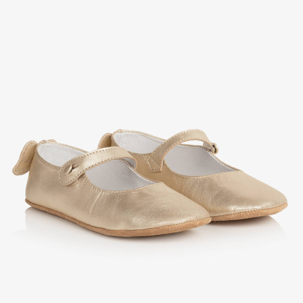 Marie-Chantal-Girls Elegant Gold Leather Flats | Childrensalon Outlet