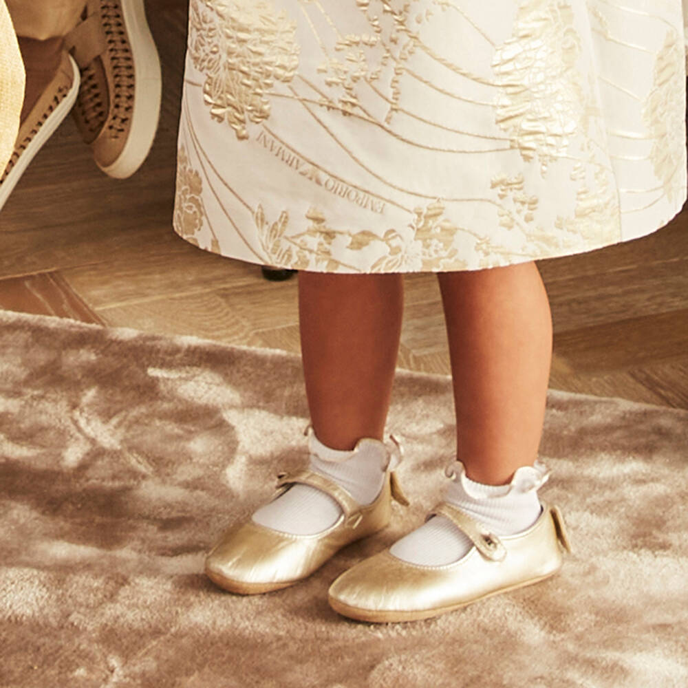Marie-Chantal-Girls Elegant Gold Leather Flats | Childrensalon Outlet