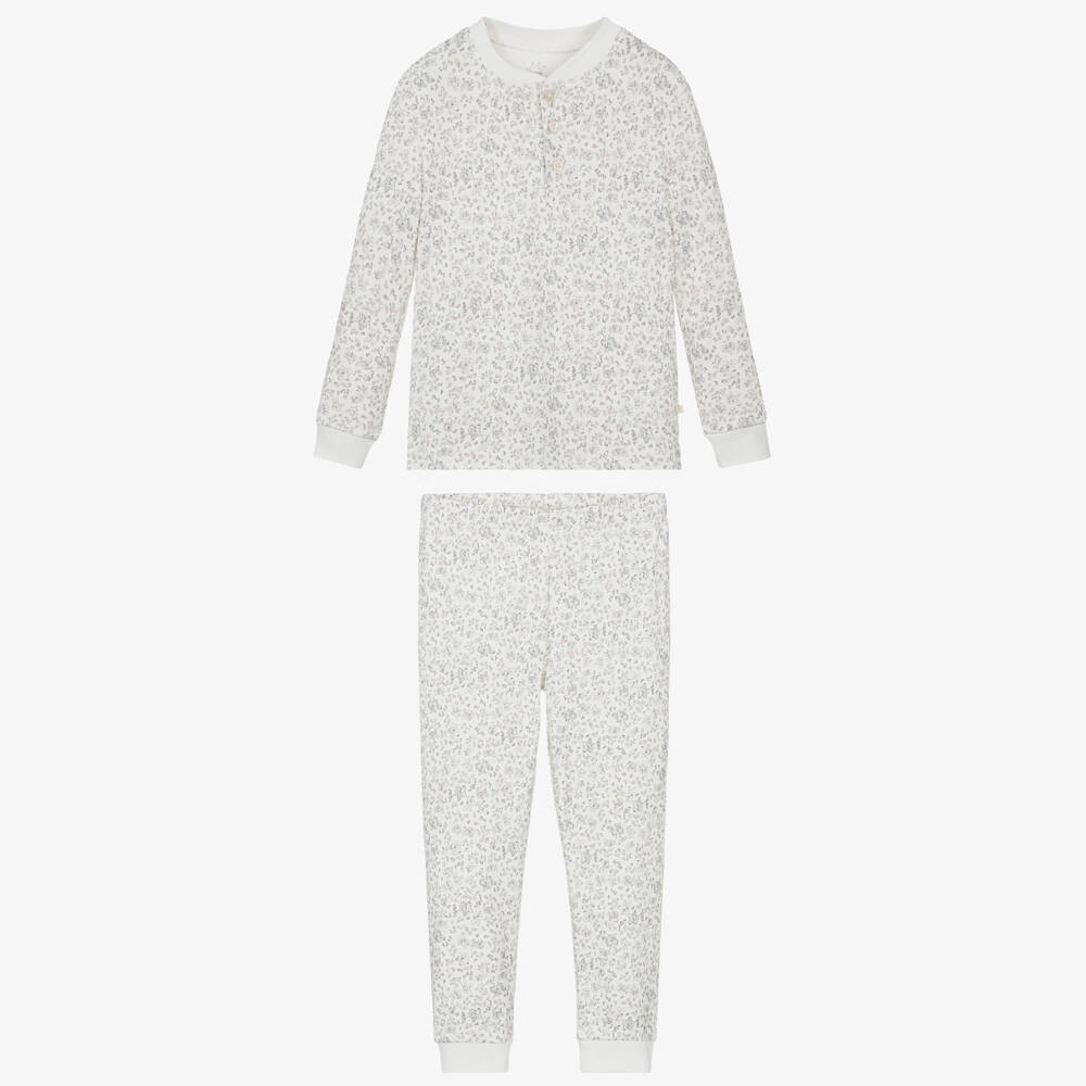 Marie-Chantal-Girls Ivory Cotton Floral Print Long Pyjamas | Childrensalon Outlet