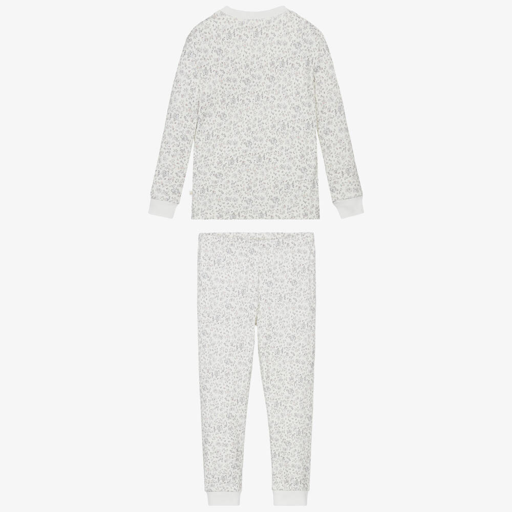 Marie-Chantal-Girls Ivory Cotton Floral Print Long Pyjamas | Childrensalon Outlet