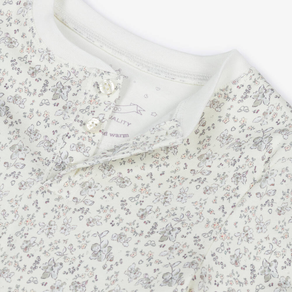 Marie-Chantal-Girls Ivory Cotton Floral Print Long Pyjamas | Childrensalon Outlet