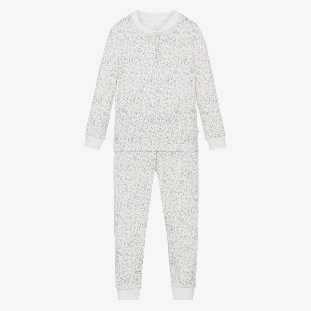 Marie-Chantal-Girls Ivory Cotton Floral Print Long Pyjamas | Childrensalon Outlet