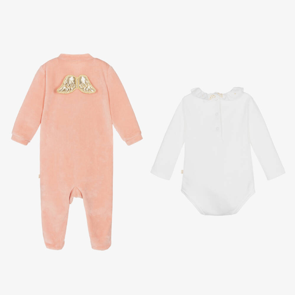 Marie-Chantal-Розовый велюровый комплект для малышей Ангел для девочек | Childrensalon Outlet