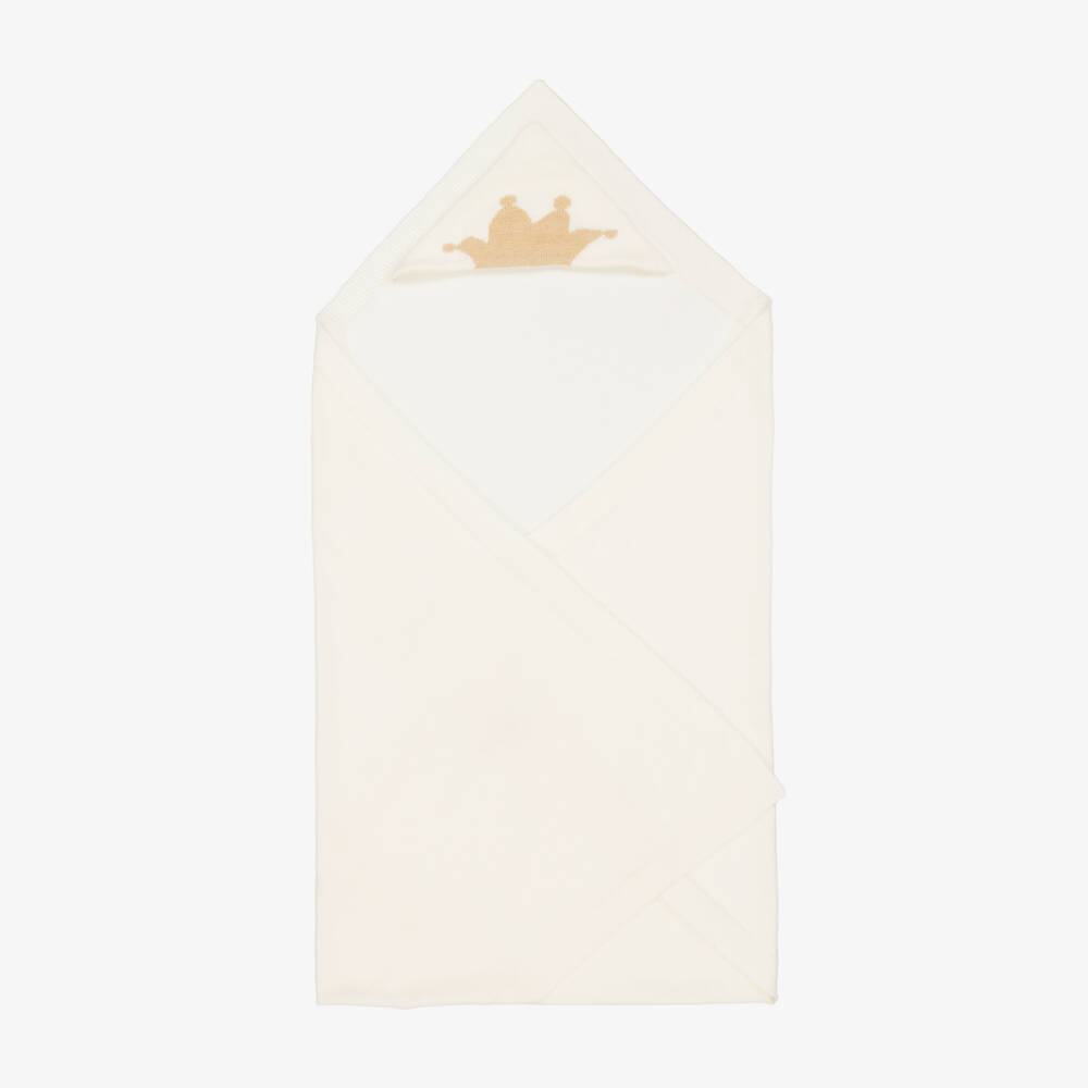 Marie-Chantal-Ivory Cotton & Cashmere Hooded Blanket (95cm) | Childrensalon Outlet