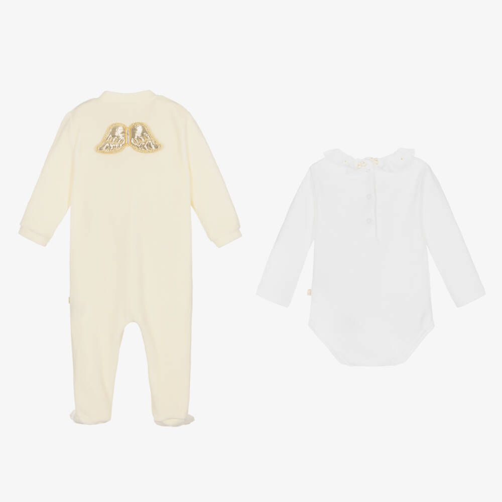 Marie-Chantal-Ivory Velour Angel Wing Set | Childrensalon Outlet