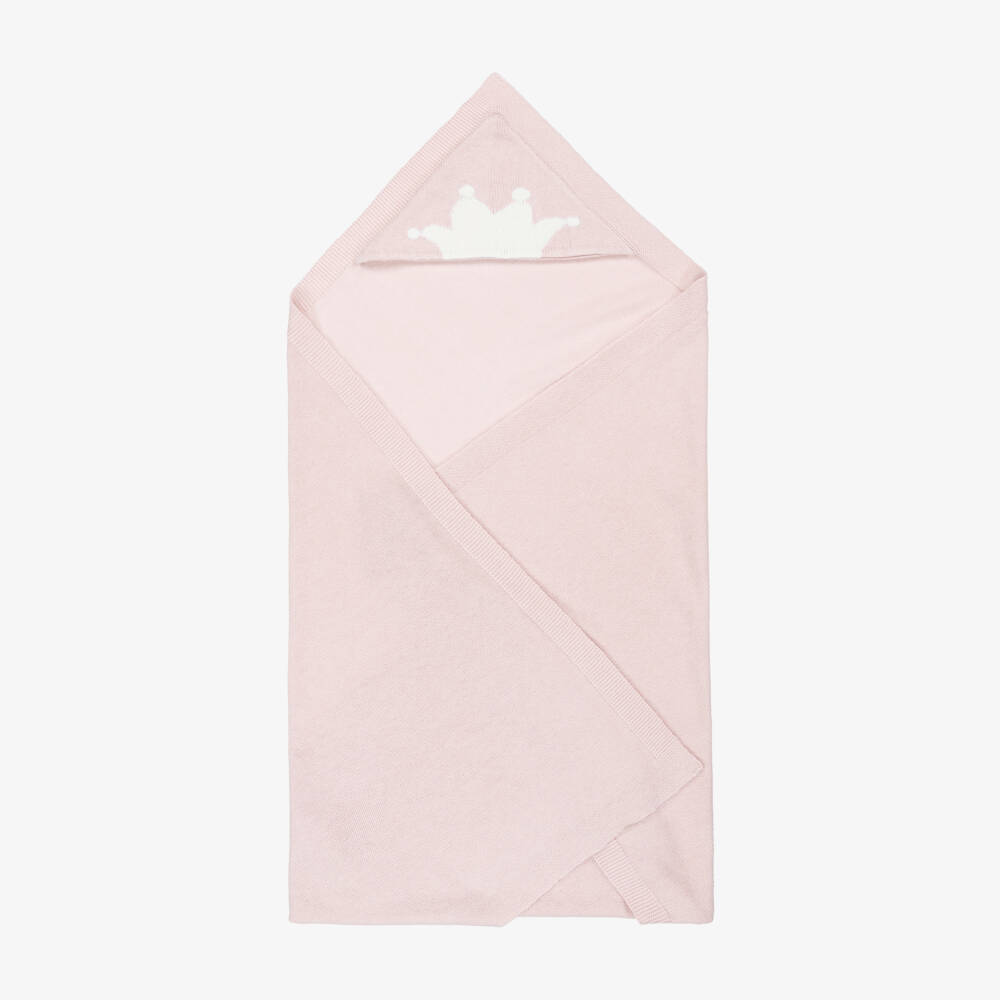 Marie-Chantal-Pink Cotton & Cashmere Hooded Blanket (95cm) | Childrensalon Outlet
