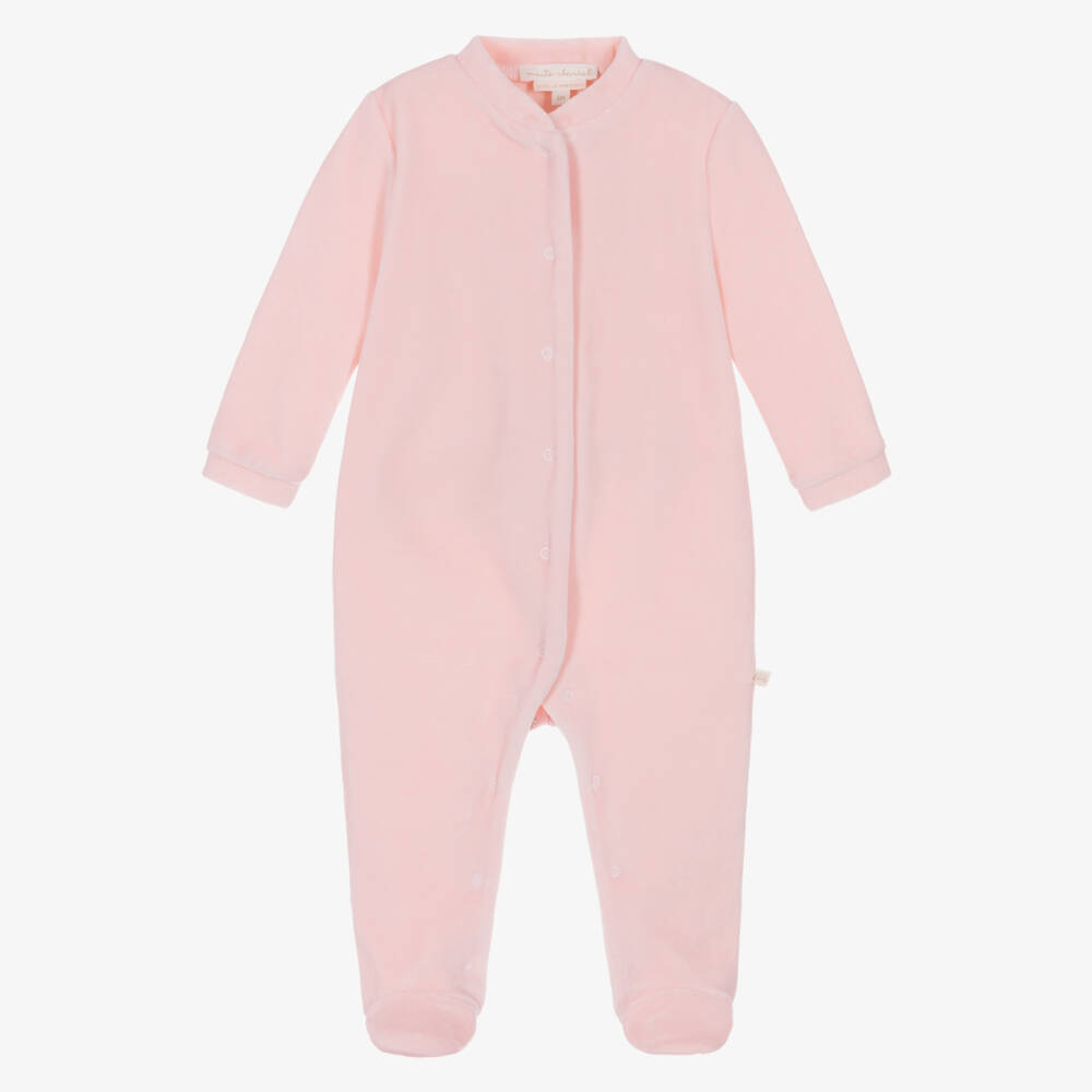 Marie-Chantal-Pink Velour Babygrow with Gold Angel Wings | Childrensalon Outlet
