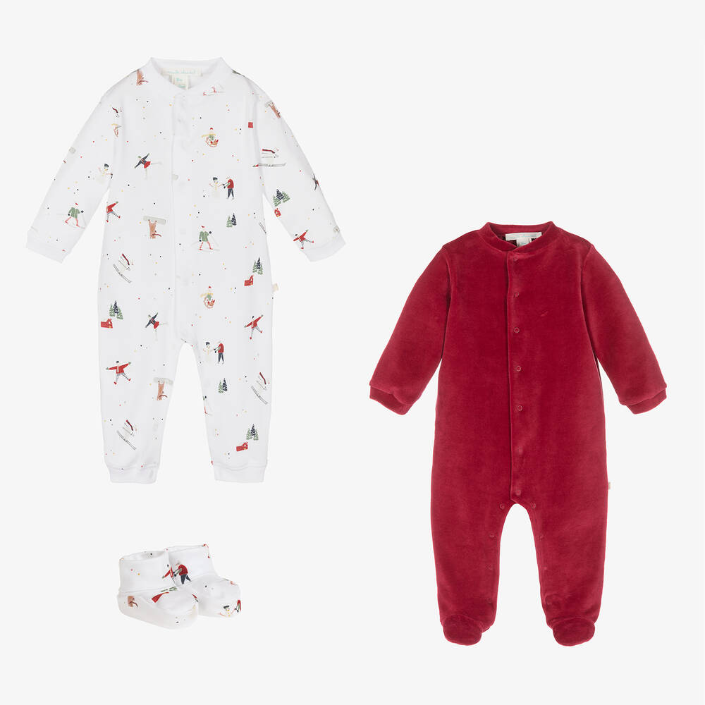Marie-Chantal - Red Cotton Babysuit Gift Set | Childrensalon