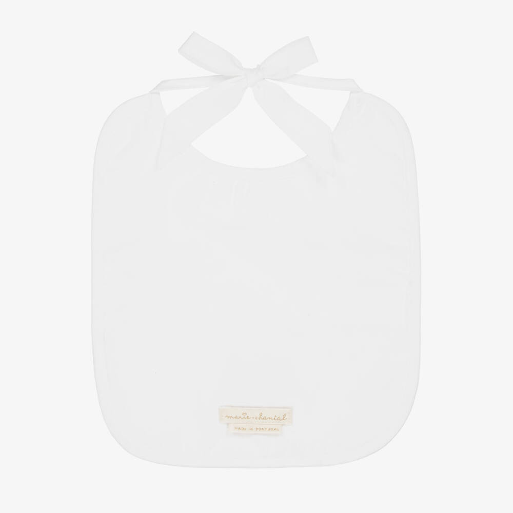 Marie-Chantal-White Cotton Crest Bib | Childrensalon Outlet