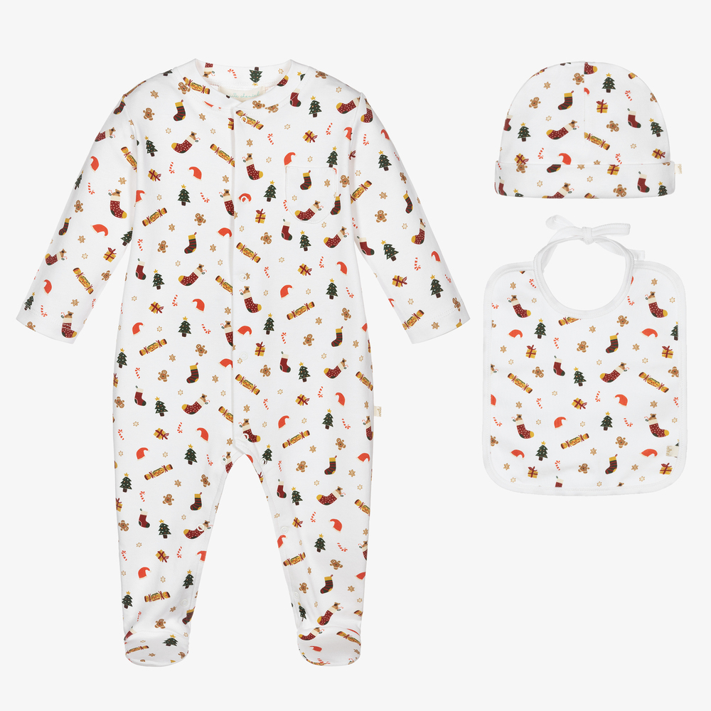 Marie-Chantal - White Festive Babygrow Set | Childrensalon