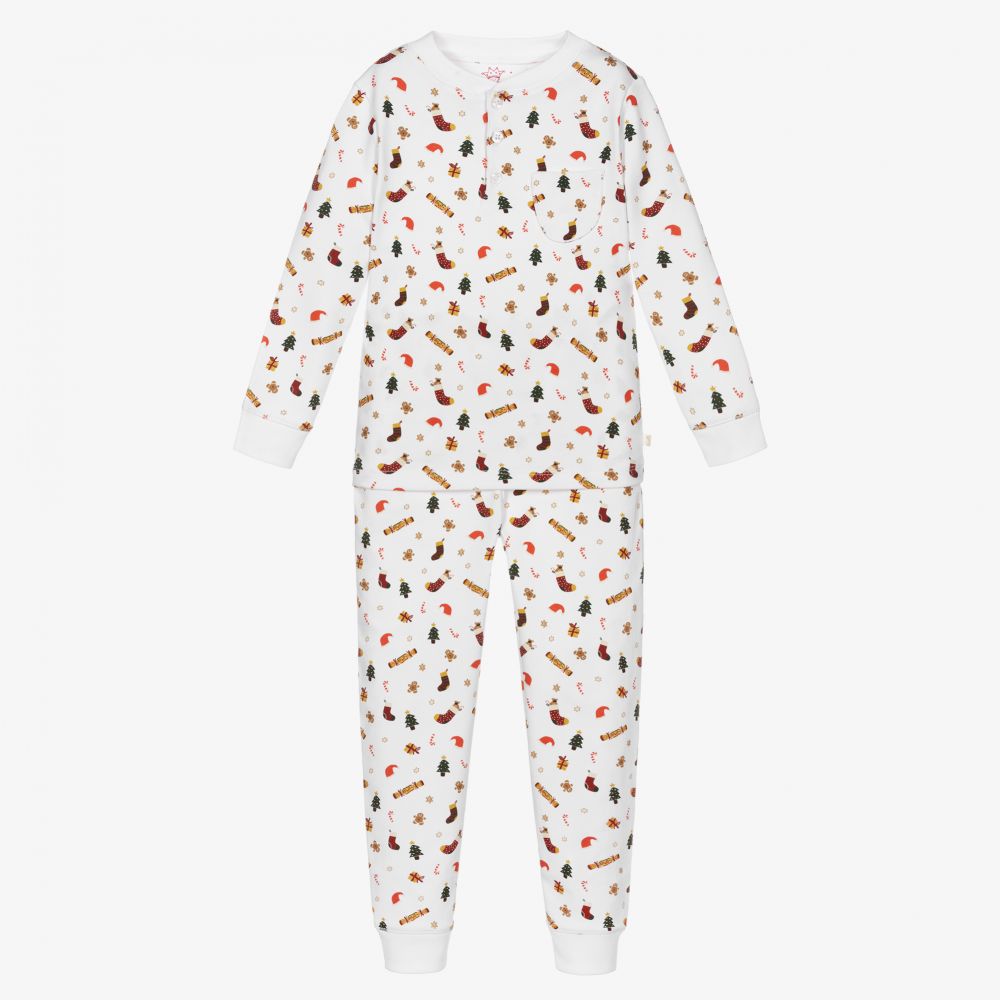Marie-Chantal - White Festive Cotton Pyjamas | Childrensalon