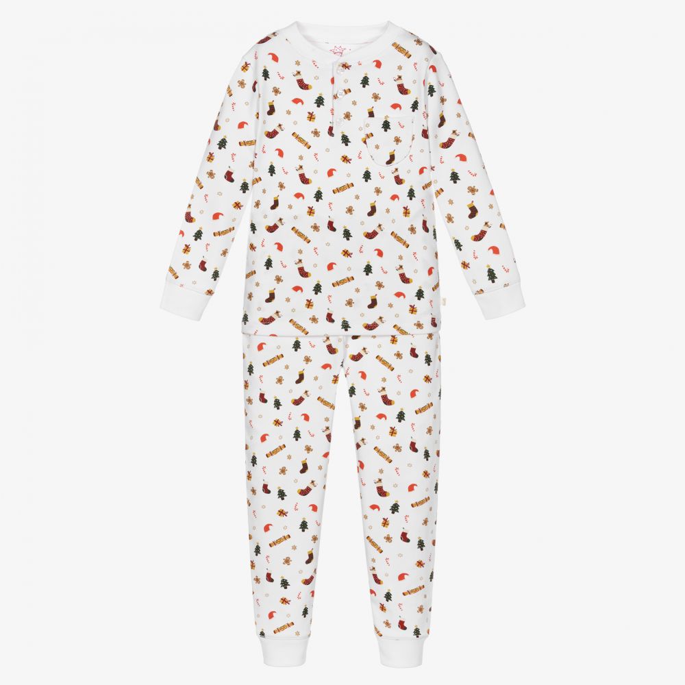 Marie-Chantal-Белая новогодняя хлопковая пижама | Childrensalon Outlet