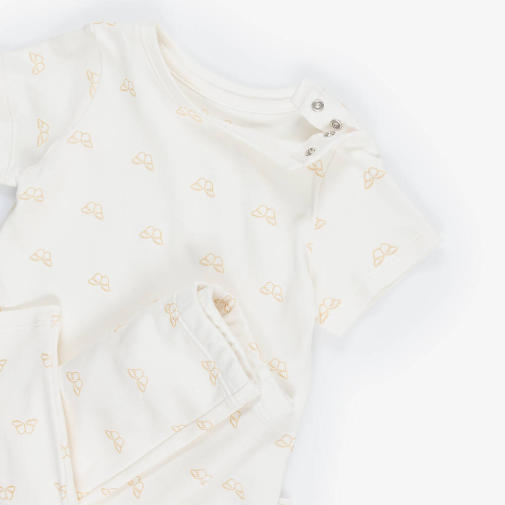 Marie-Chantal-White & Metalic Gold Angel Wing™ Aop Prima Cotton 2 Piece Babygrow | Childrensalon Outlet