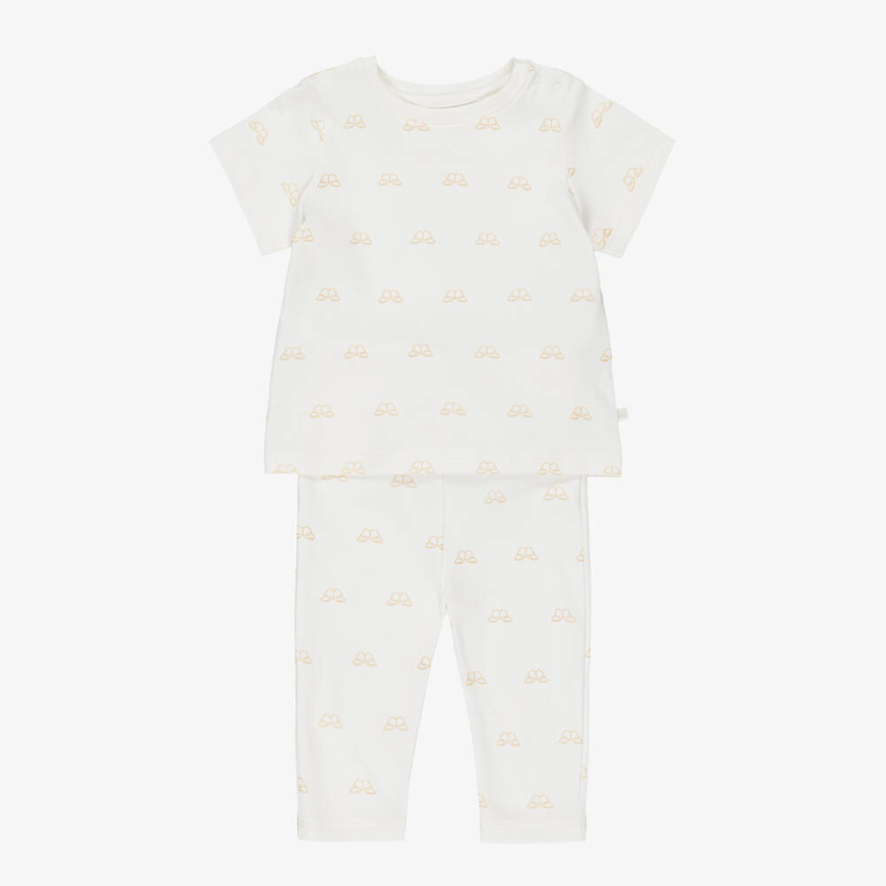 Marie-Chantal-White & Metalic Gold Angel Wing™ Aop Prima Cotton 2 Piece Babygrow | Childrensalon Outlet