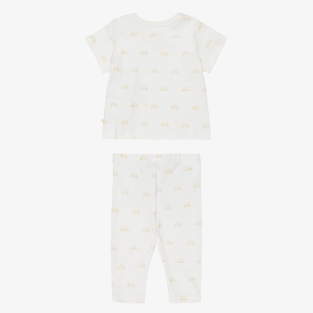Marie-Chantal-White & Metalic Gold Angel Wing™ Aop Prima Cotton 2 Piece Babygrow | Childrensalon Outlet