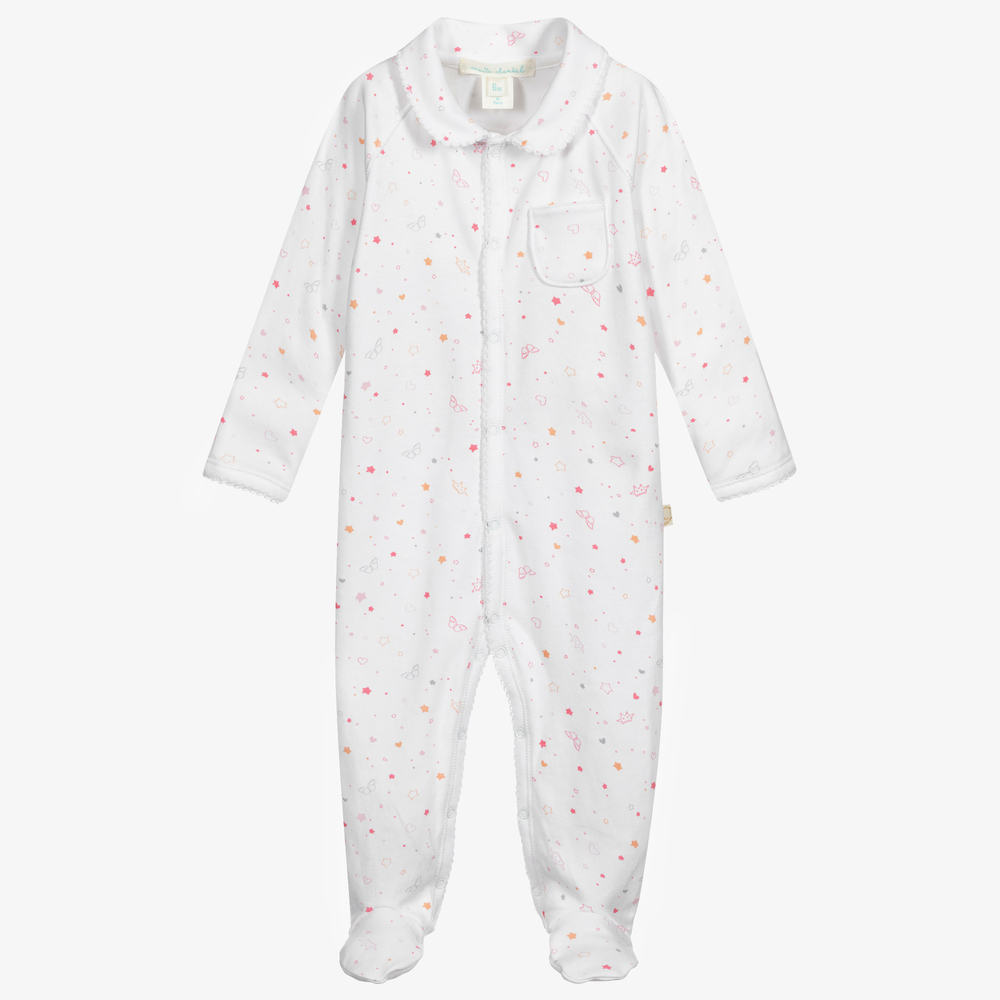 Marie-Chantal - White Pima Cotton Babygrow | Childrensalon