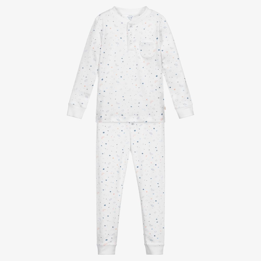 Marie-Chantal - Weißer, langer Pima-Baumwollschlafanzug | Childrensalon
