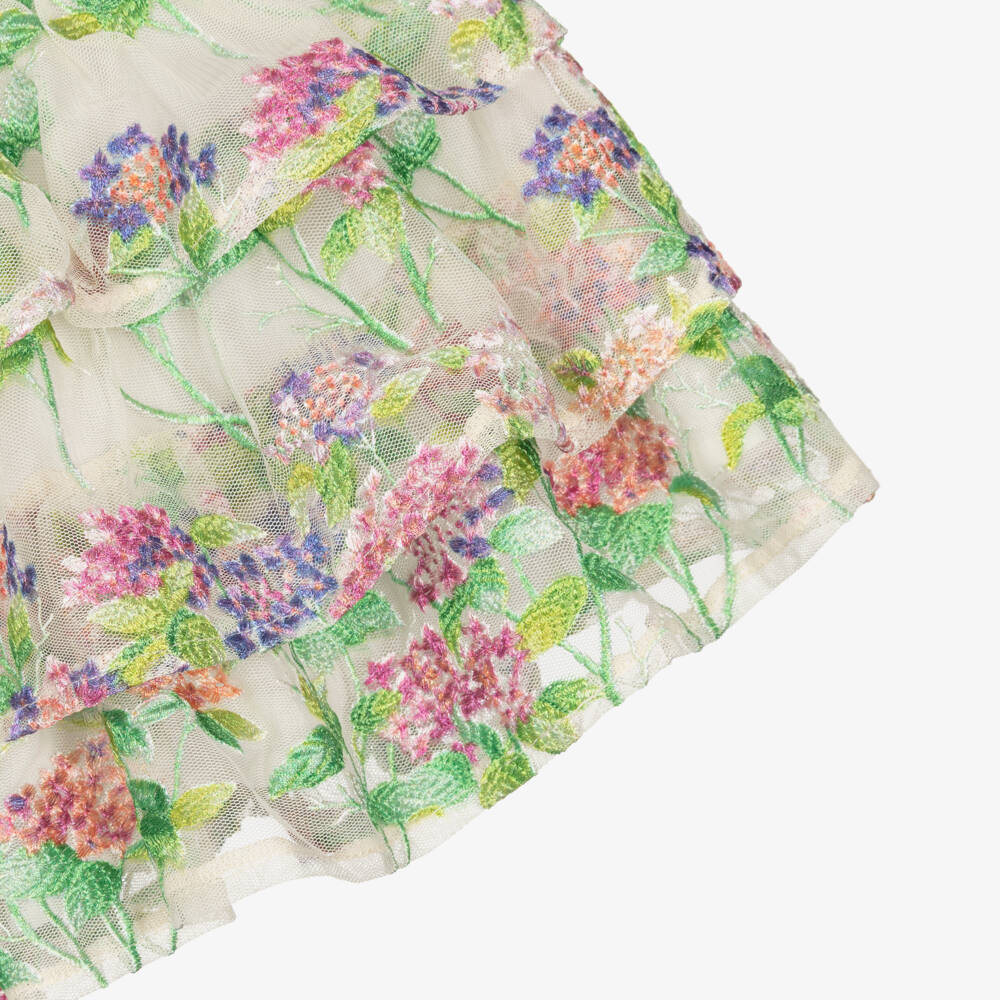 Marlo Kids-Baby Girls Green & Pink Floral Tulle Dress | Childrensalon Outlet
