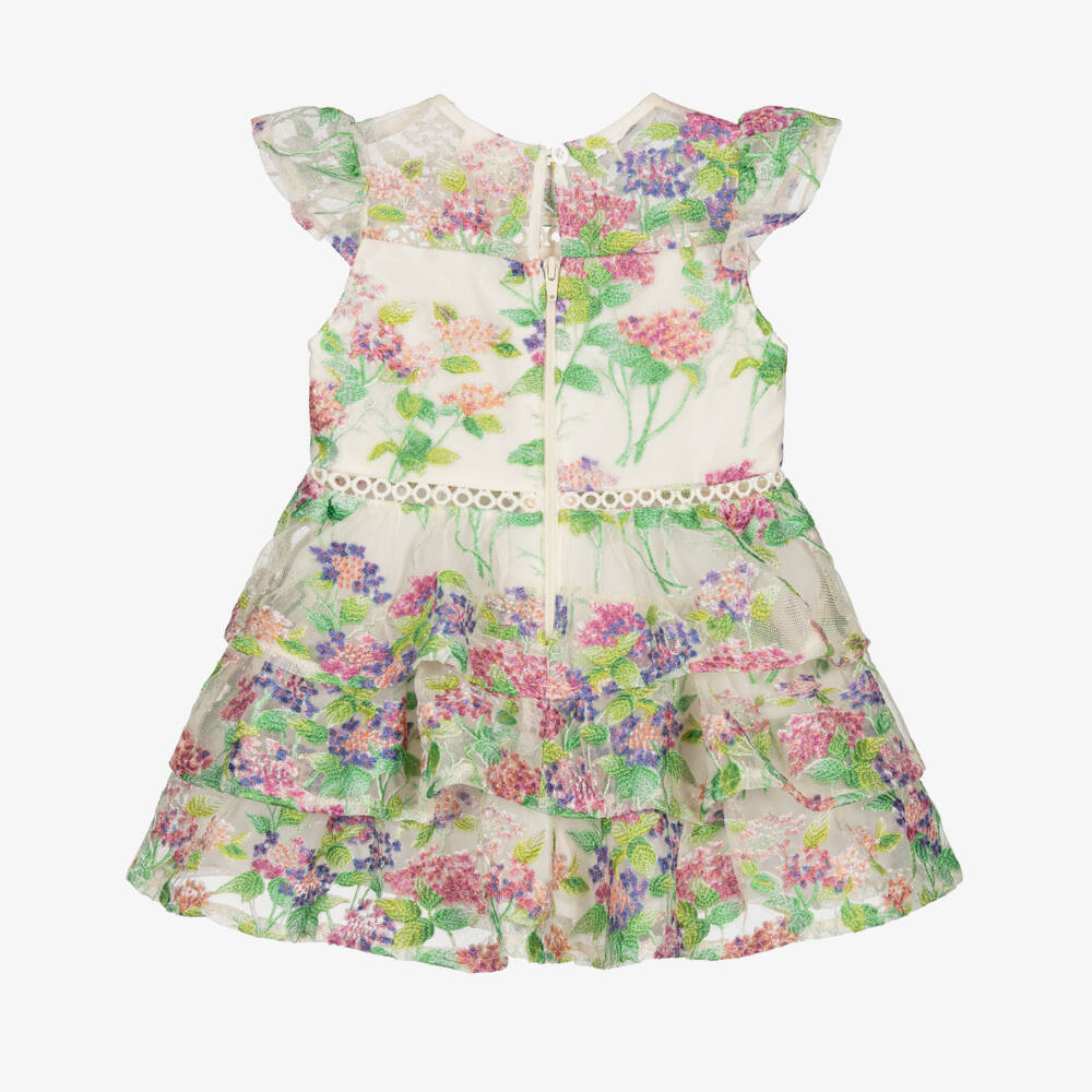 Marlo Kids-Baby Girls Green & Pink Floral Tulle Dress | Childrensalon Outlet