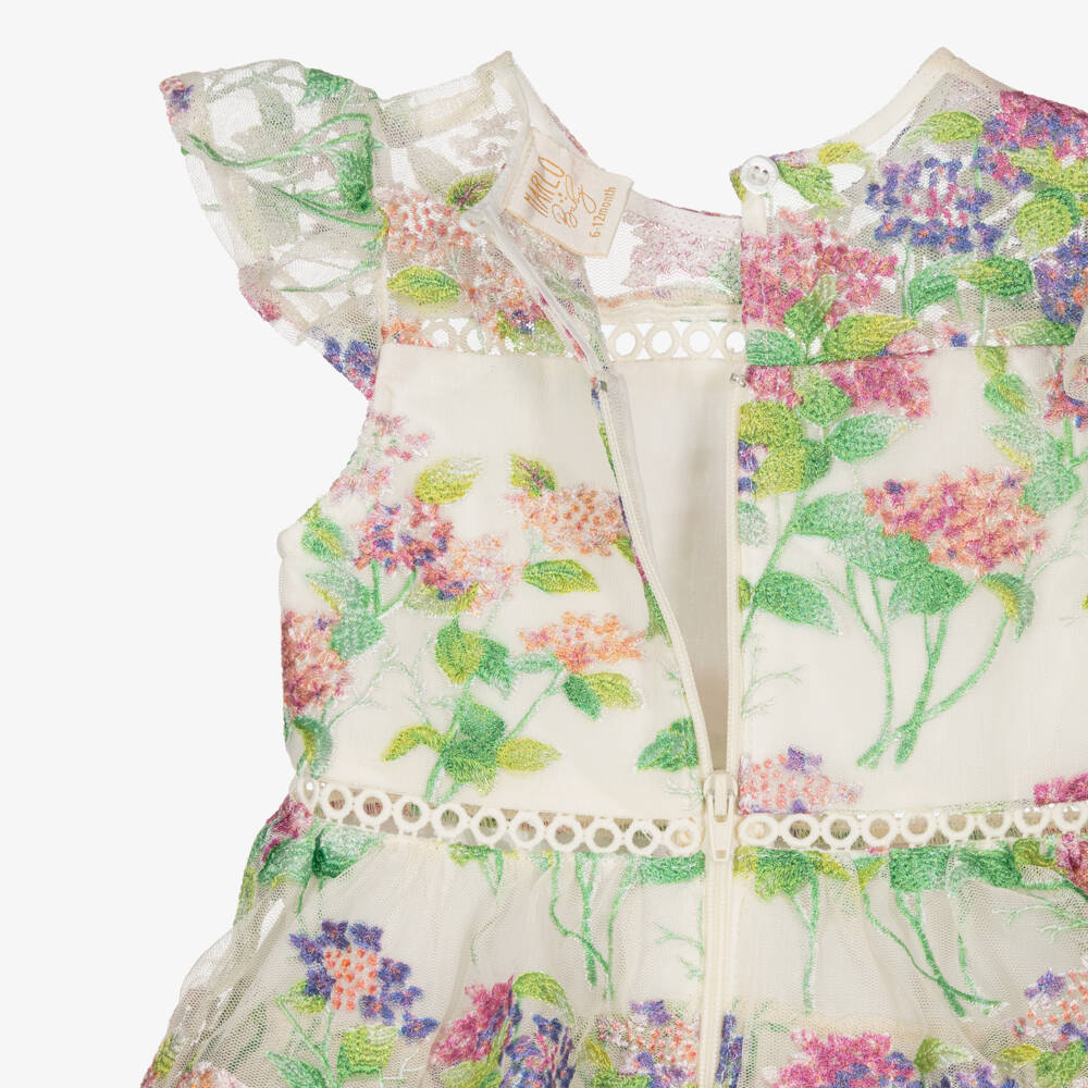 Marlo Kids-Baby Girls Green & Pink Floral Tulle Dress | Childrensalon Outlet