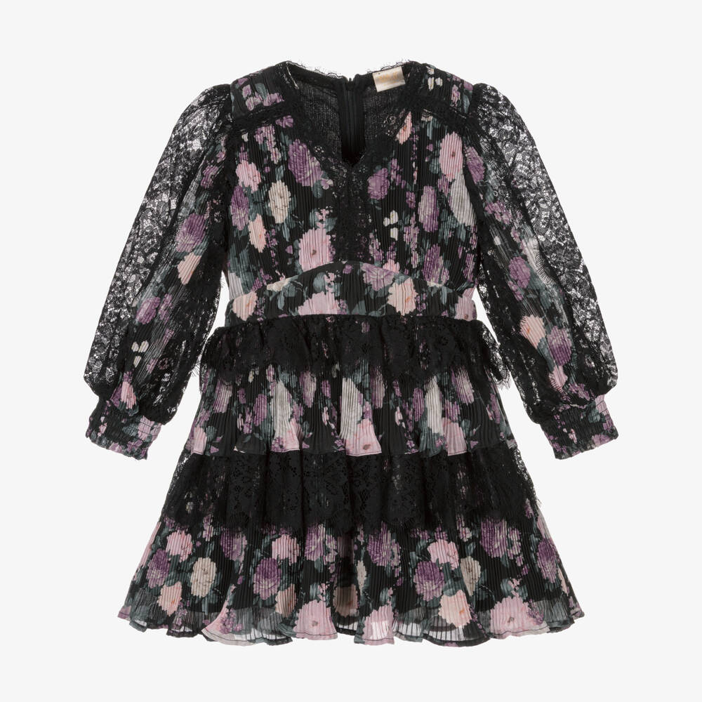 Marlo Kids-Black Purple Floral Dress | Childrensalon Outlet