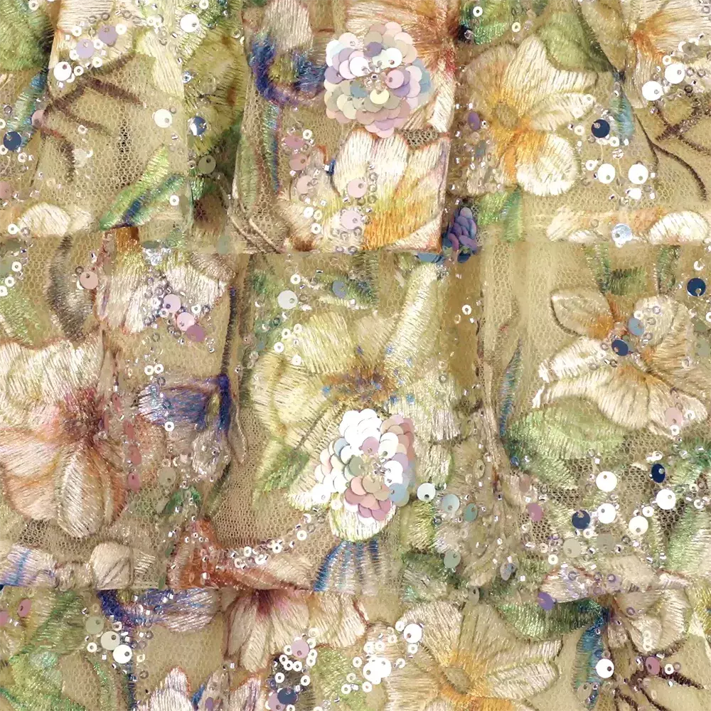 Marlo Kids-Girls Beige Sequinned Floral Tulle Dress | Childrensalon Outlet