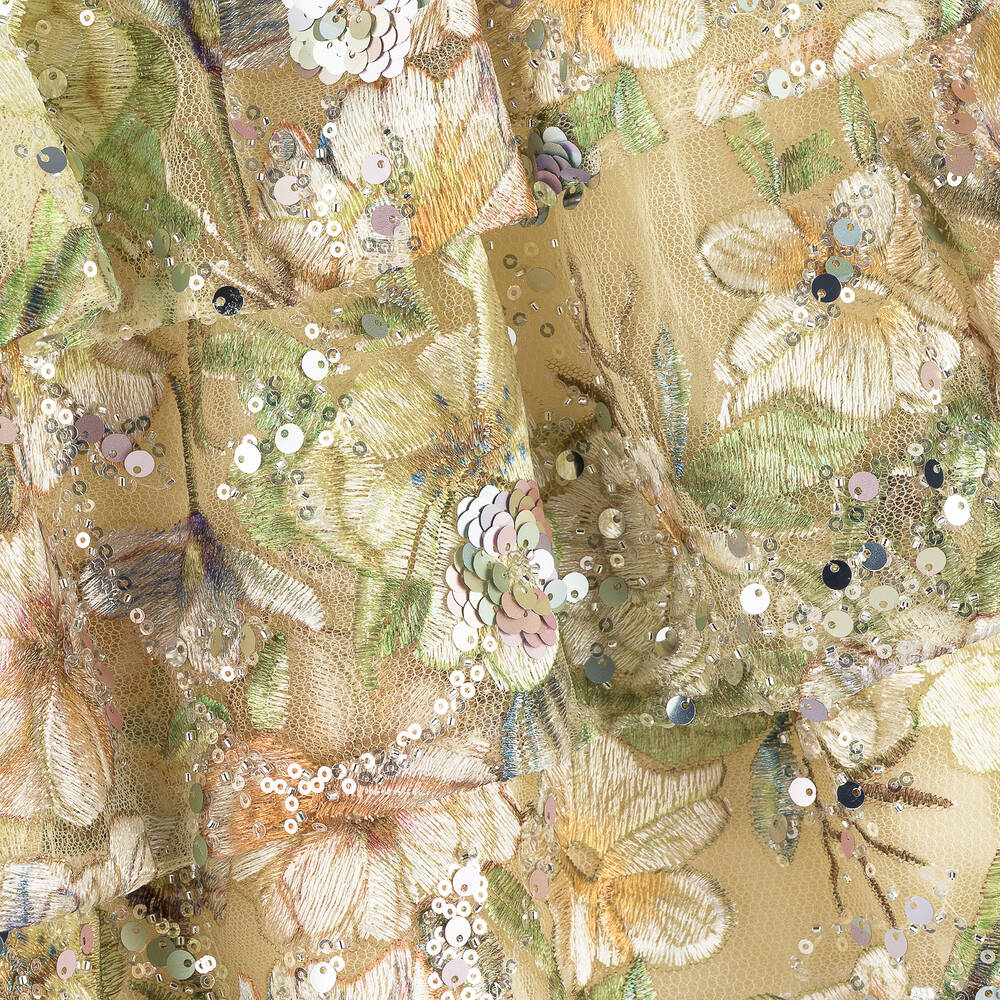 Marlo Kids-Girls Beige Sequinned Floral Tulle Dress | Childrensalon Outlet
