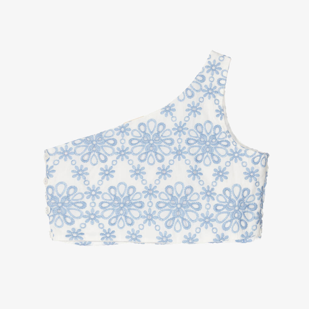 Marlo Kids-بلوزة قطنية زرقاء بنقشة زهور للبنات | Childrensalon Outlet