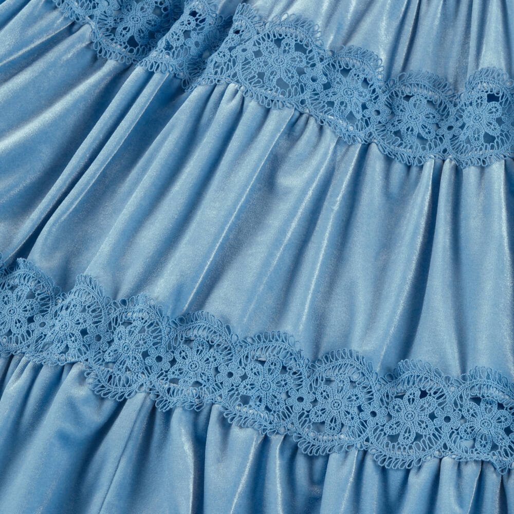 Marlo Kids-Girls Blue Velour & Lace Dress | Childrensalon Outlet