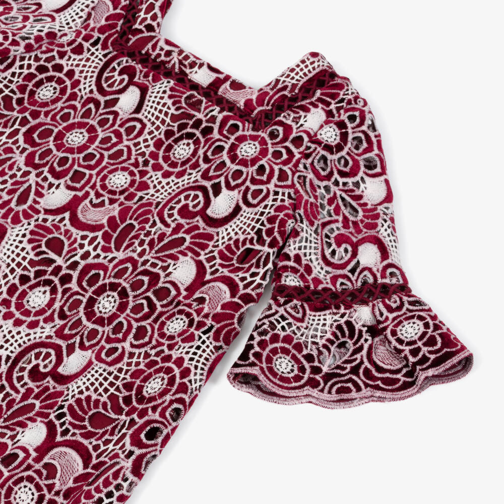 Marlo Kids-Girls Burgundy Lace Floral Dress | Childrensalon Outlet