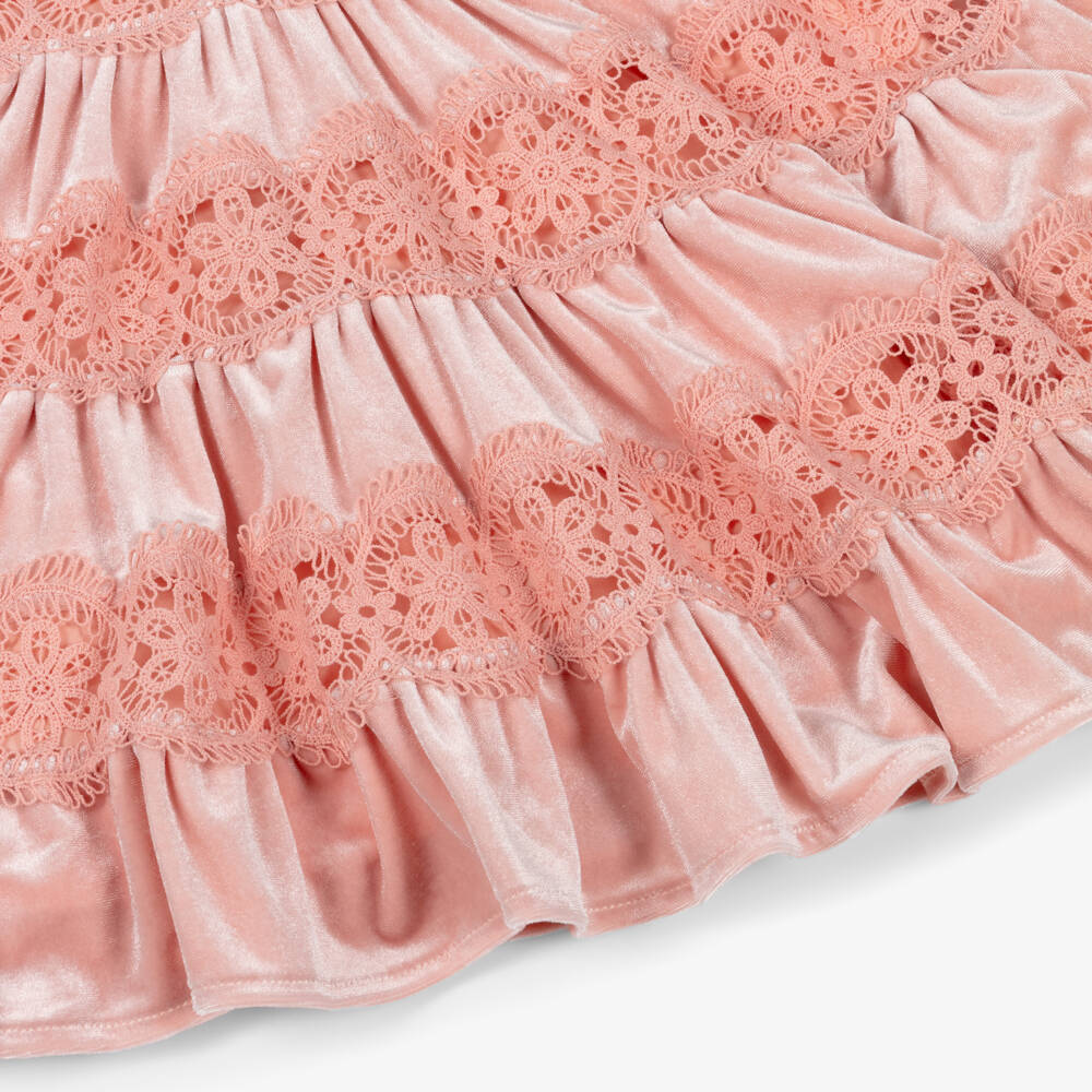 Marlo Kids-Girls Coral Pink Lace & Velour Dress | Childrensalon Outlet