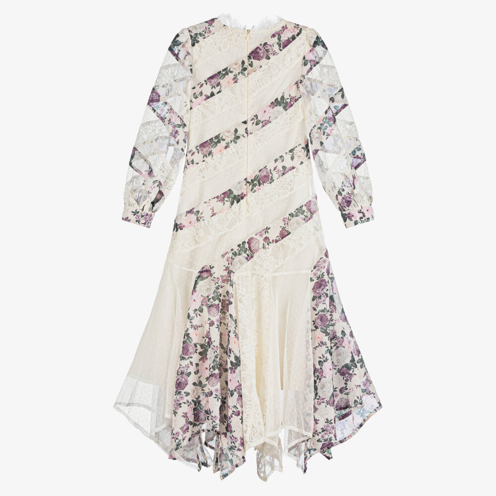 Marlo Kids-Girls Cream Lace & Purple Floral Maxi Dress | Childrensalon Outlet