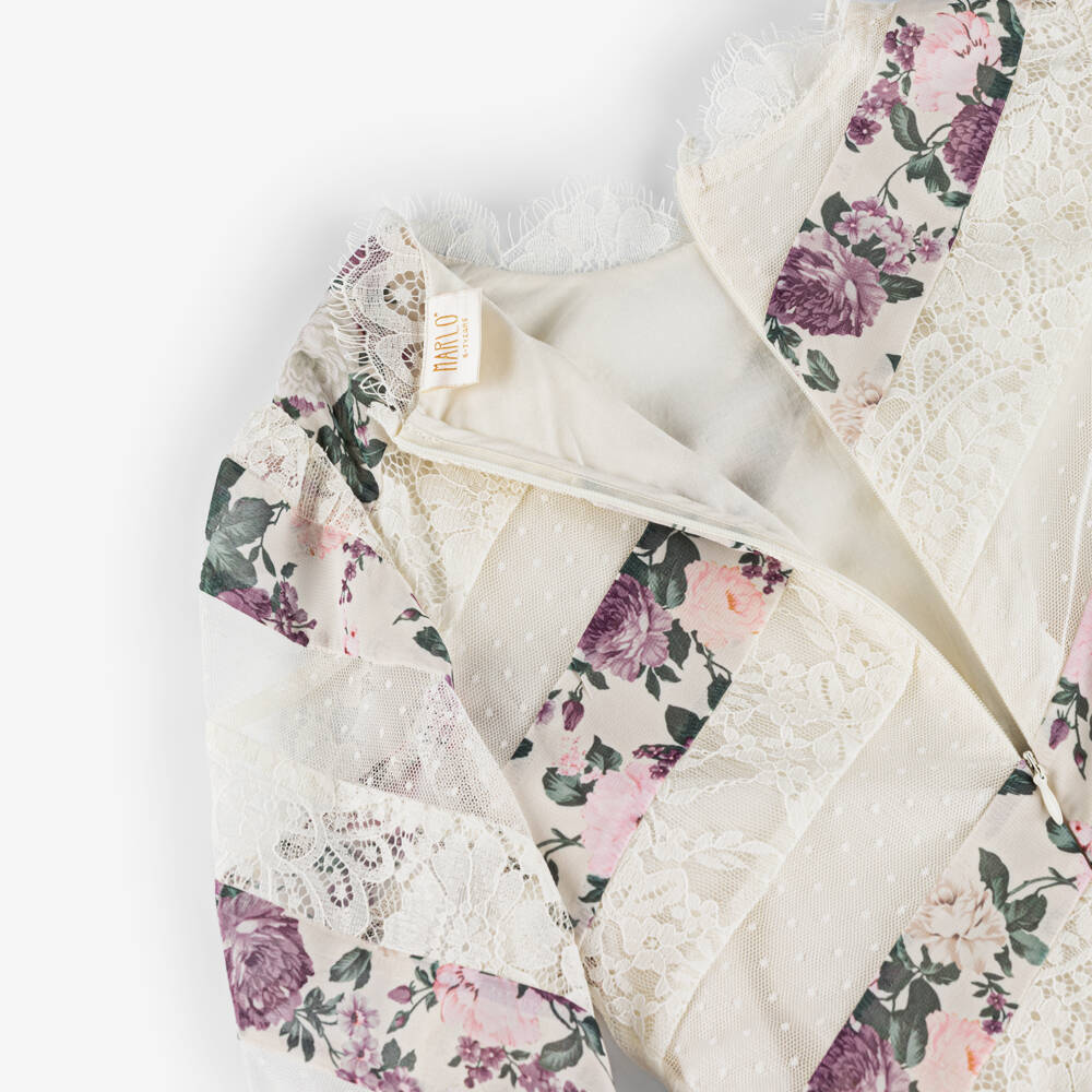 Marlo Kids-Girls Cream Lace & Purple Floral Maxi Dress | Childrensalon Outlet