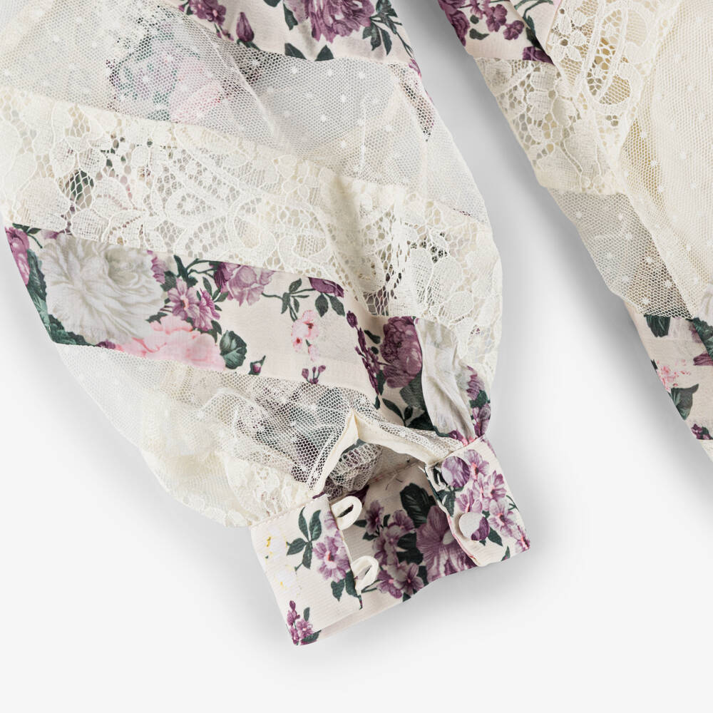 Marlo Kids-Girls Cream Lace & Purple Floral Maxi Dress | Childrensalon Outlet