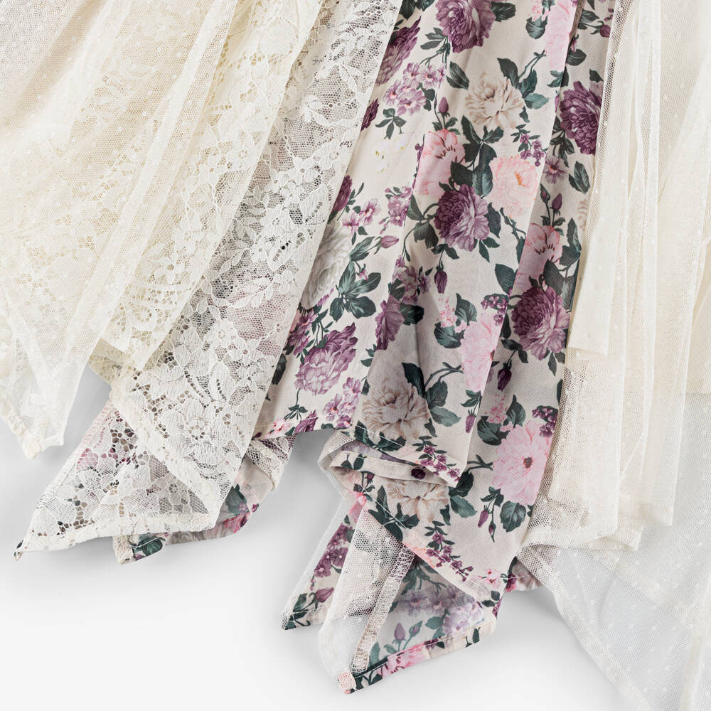 Marlo Kids-Girls Cream Lace & Purple Floral Maxi Dress | Childrensalon Outlet