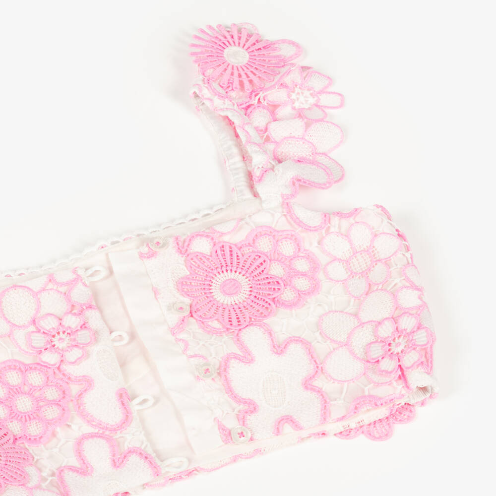 Marlo Kids-Girls Delicate Pink Floral Lace Top | Childrensalon Outlet